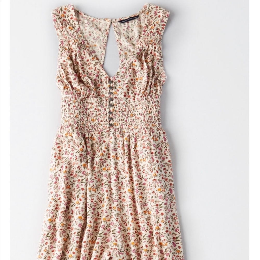 Smocked button front jumpsuit